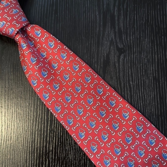 Vintage Fendi Silk Printed Tie Red Blue - Picture 2 of 10